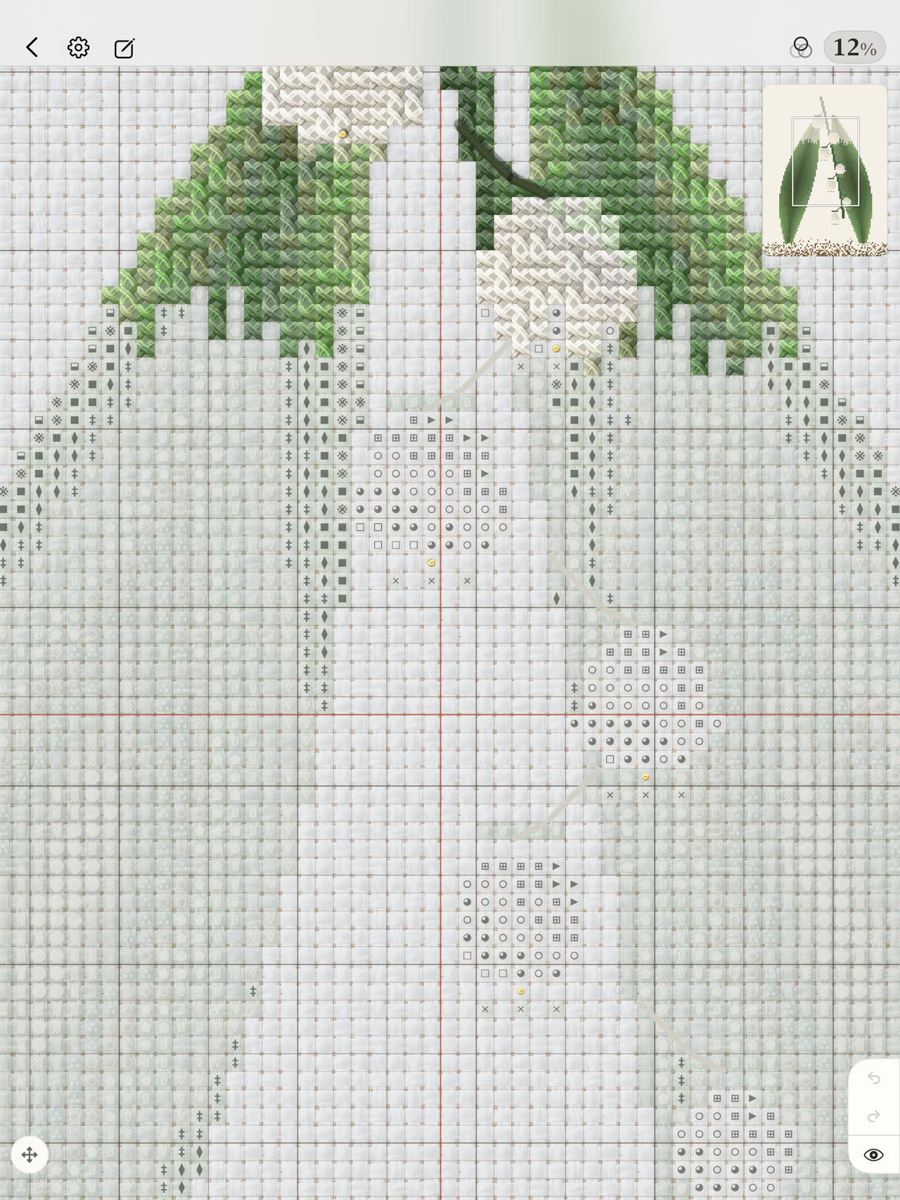 The same chart rendered as thread on fabric