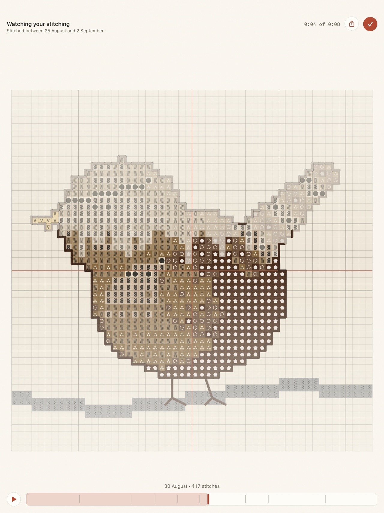 Watching your stitching: Weekend Wren replaying the marks made between 25 August and 2 September, four seconds into an eight-second film
